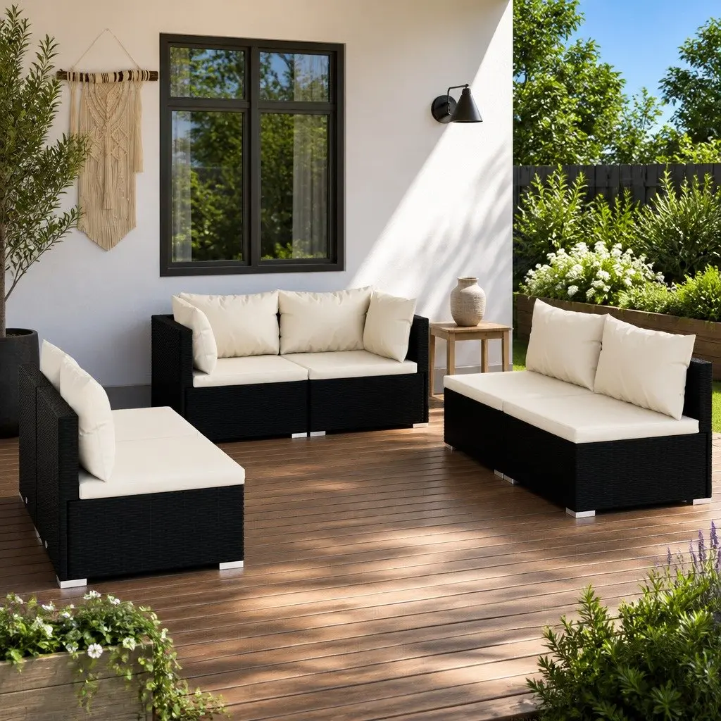 Garden Lounge Set Modular PE Rattan 6 Piece Outdoor Patio Furniture Black Sofa