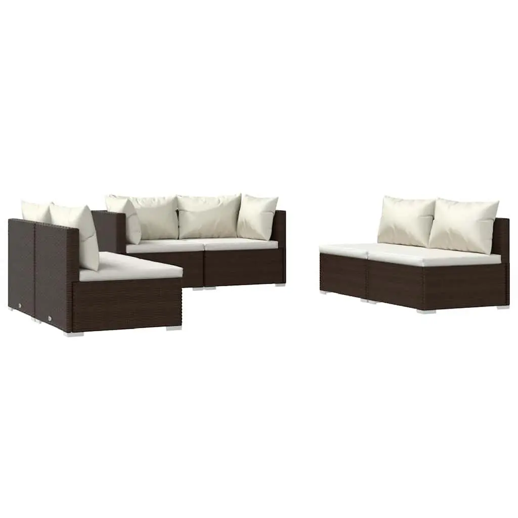 Garden Lounge Set 6 Piece Outdoor Patio Furniture Brown Rattan Modular Sofa