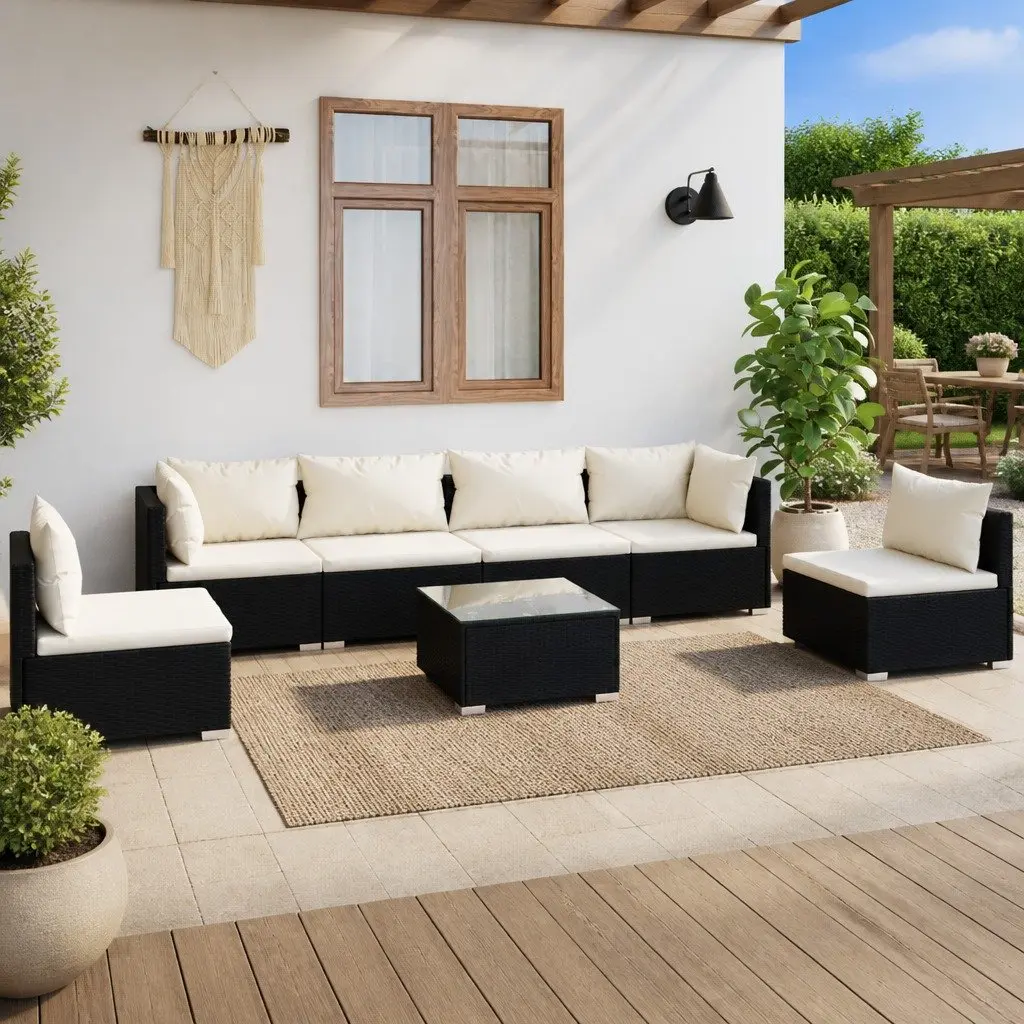 Outdoor Lounge Set Rattan Modular Garden Furniture 7 Piece Black