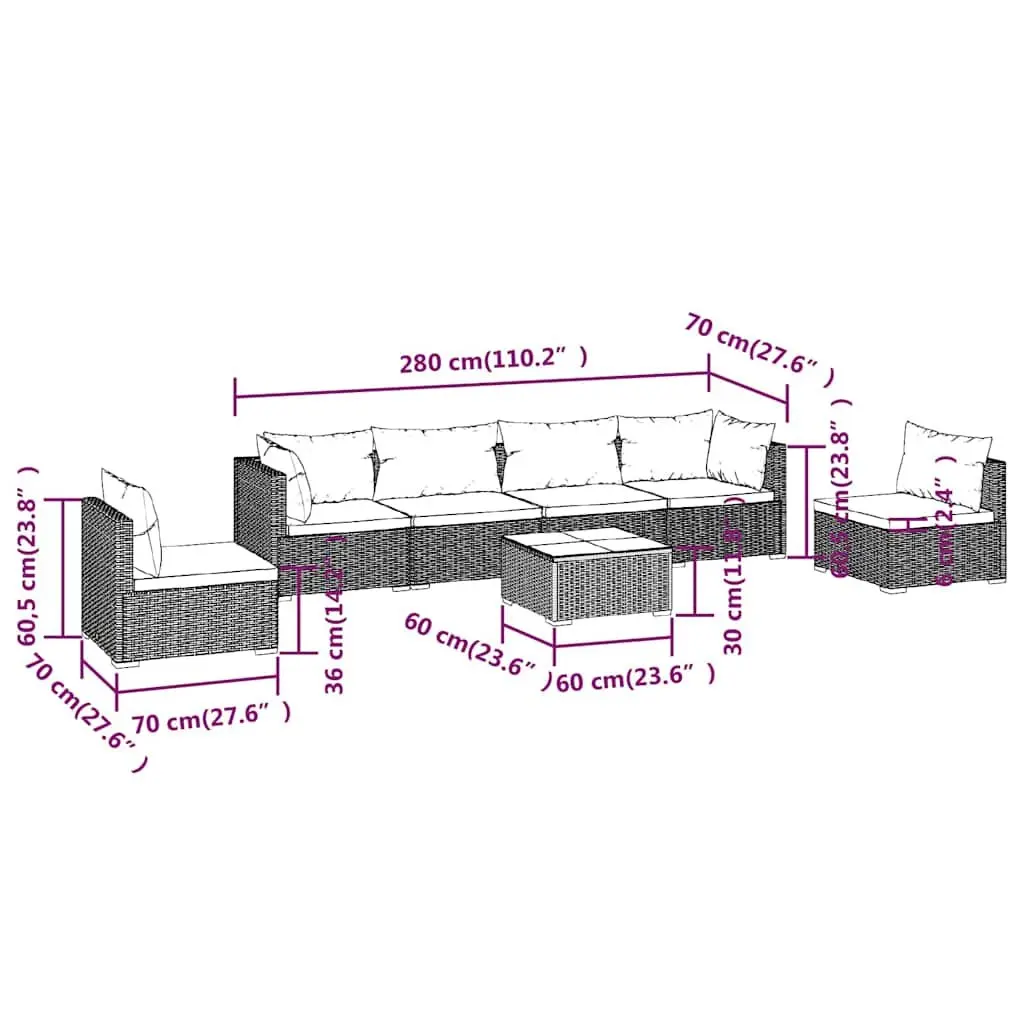 Garden Lounge Set 7 Piece Outdoor Patio Furniture Brown PE Rattan Modular Sofa