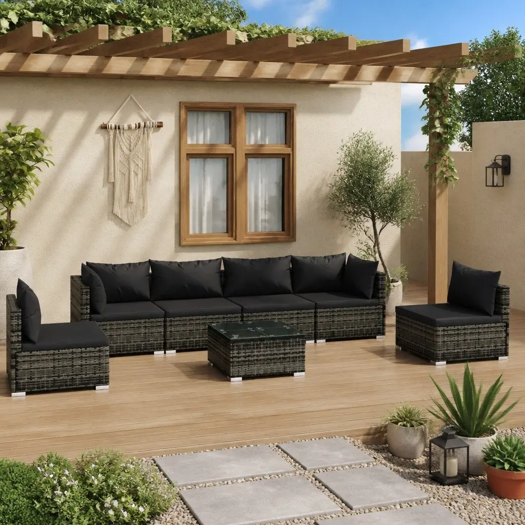 Garden Lounge Set 7 Piece Modular Outdoor Furniture Grey PE Rattan Patio Sectional
