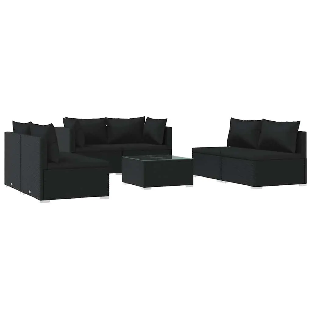 Garden Lounge Set 7 Piece Outdoor Patio Furniture PE Rattan Black with Cushions