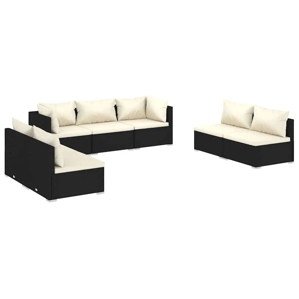 7 Piece Garden Lounge Set Water-Resistant PE Rattan Modular Black