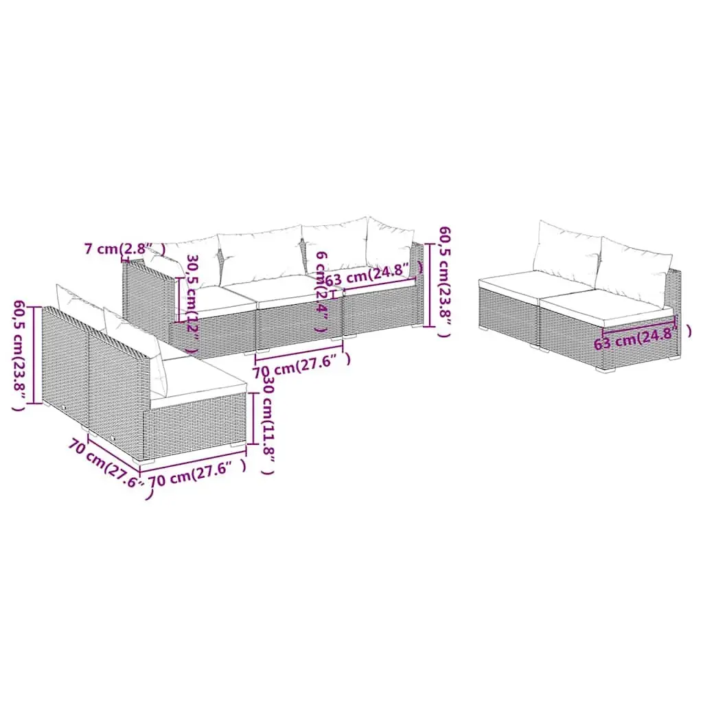 7 Piece Garden Lounge Set Water-Resistant PE Rattan Modular Black