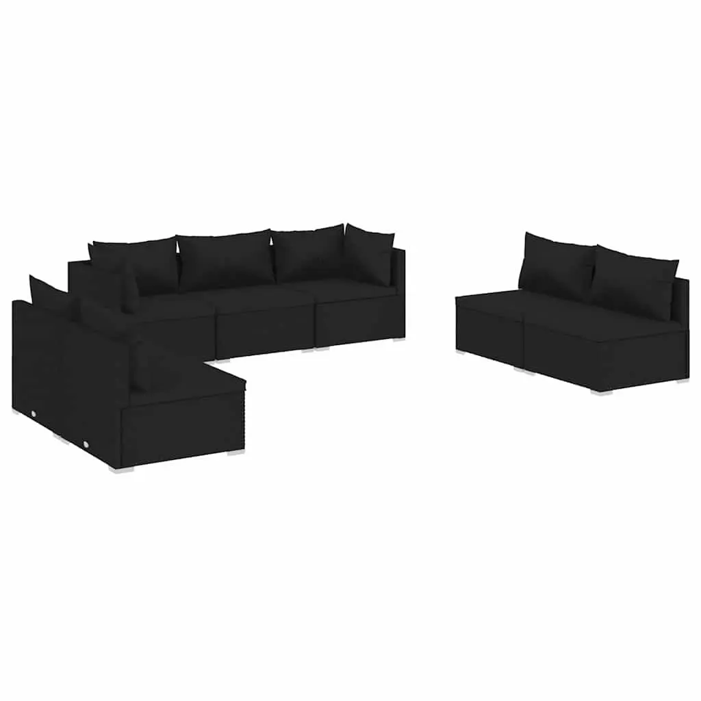 7 Piece Outdoor Garden Lounge Set PE Rattan Steel Frame Black with Cushions