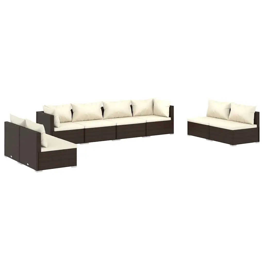 Garden Lounge Set Modular PE Rattan 8 Piece Outdoor Patio Furniture Brown