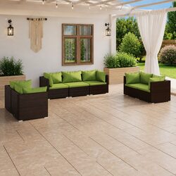 Garden Lounge Set 7 Piece Outdoor Patio Furniture with Cushions Brown Rattan