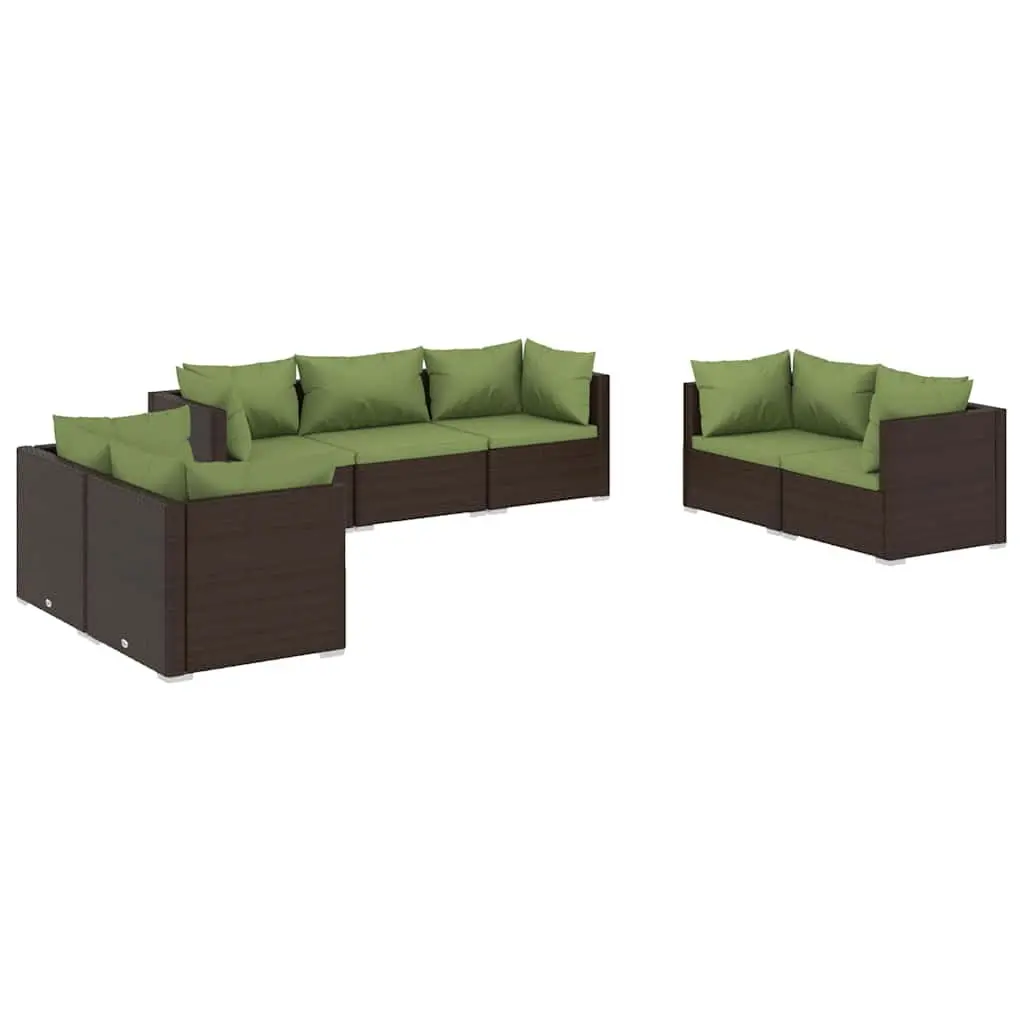 Garden Lounge Set 7 Piece Outdoor Patio Furniture with Cushions Brown Rattan