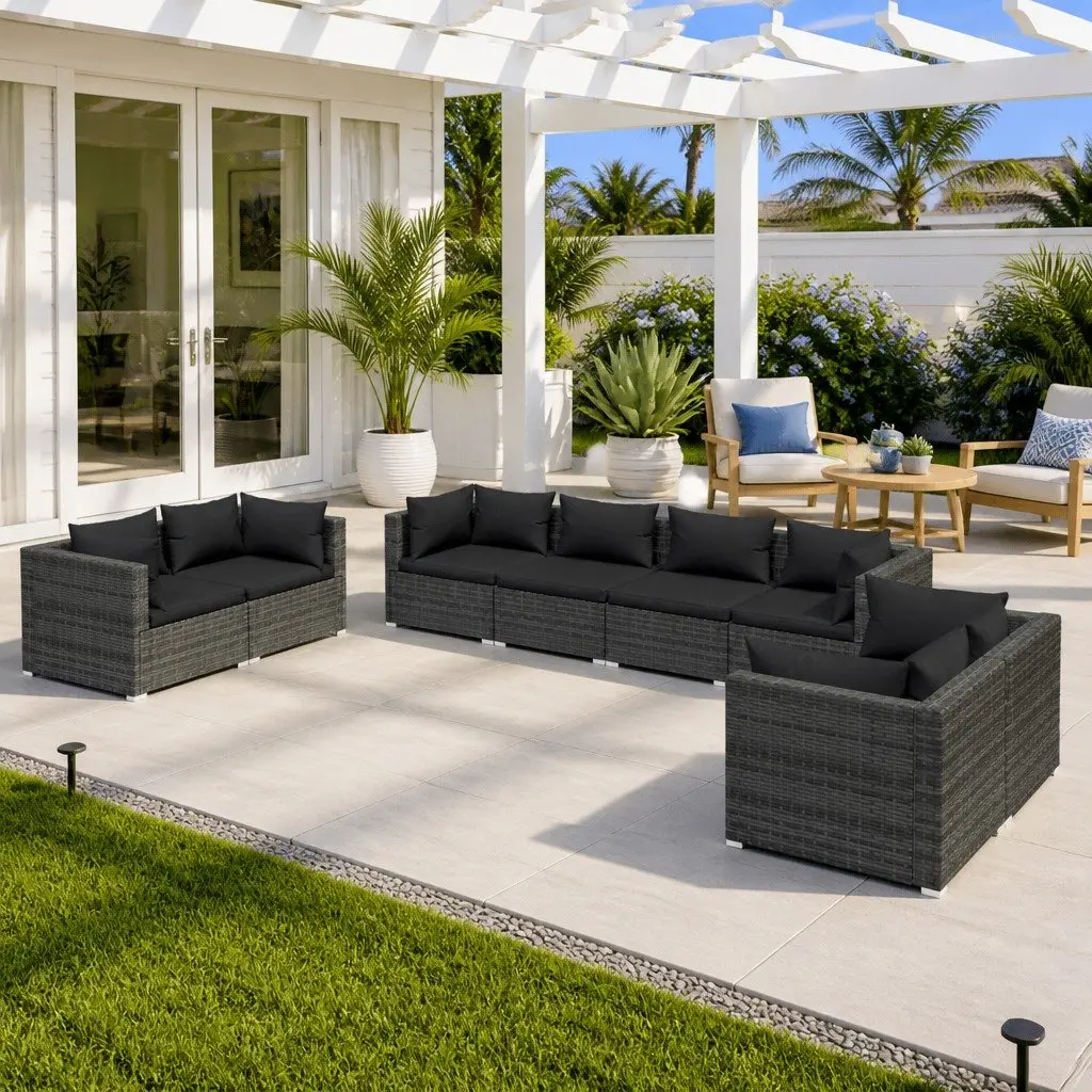 Garden Lounge Set Modular 8 Piece Outdoor Patio Furniture Grey PE Rattan