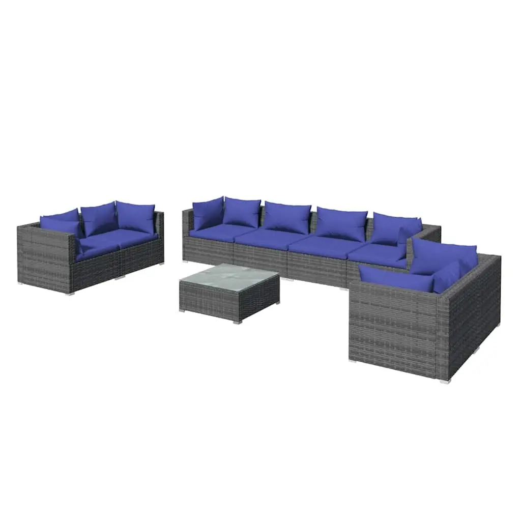 Garden Lounge Set 9 Piece Modular Outdoor Furniture PE Rattan Grey
