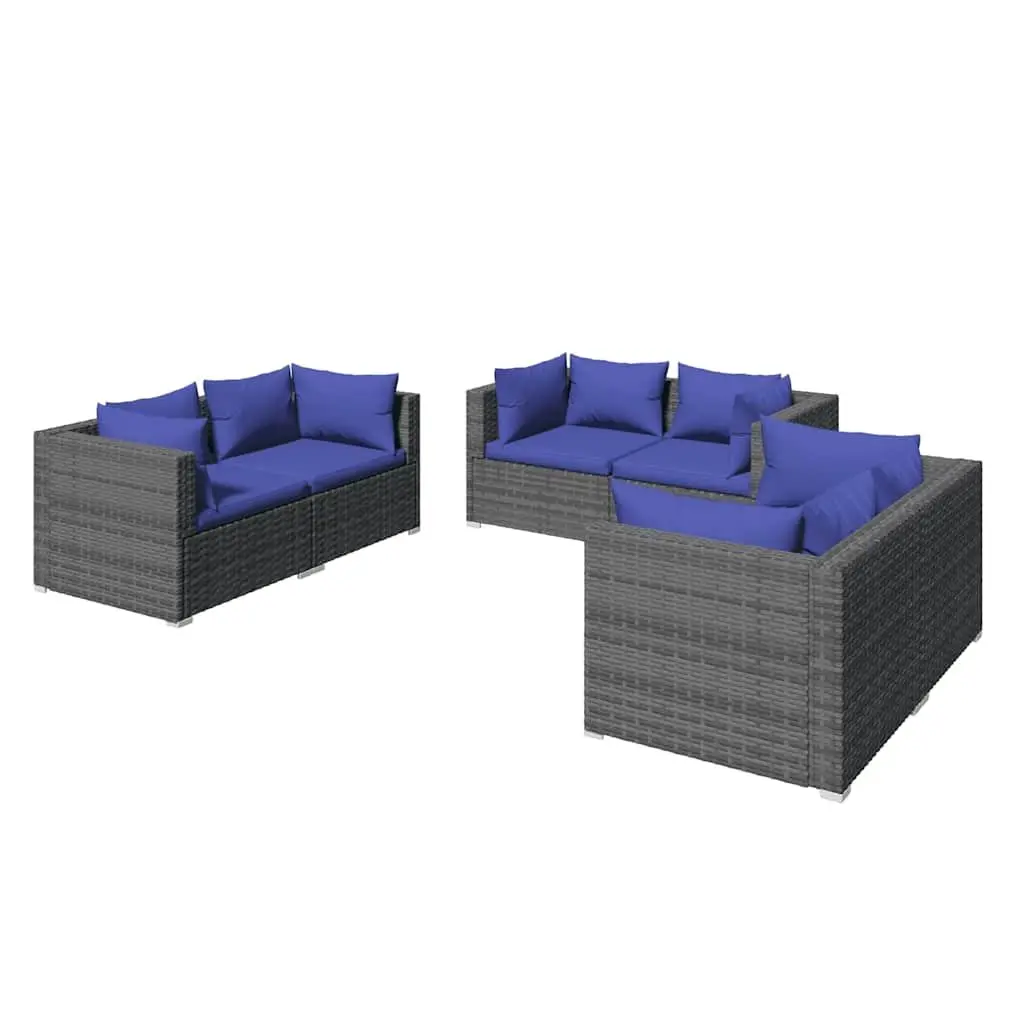Garden Lounge Set Rattan Outdoor Patio Furniture 6 Piece Grey Sofa with Cushions