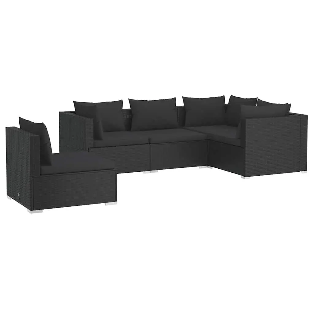 Garden Lounge Set 5 Piece Modular Outdoor Furniture Powder Coated Steel Frame Water Resistant PE Rattan Black