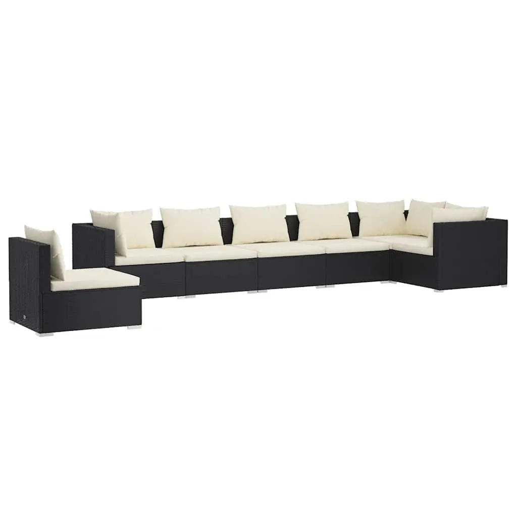 7 Piece Garden Lounge Set PE Rattan Outdoor Patio Furniture Black with Cushions