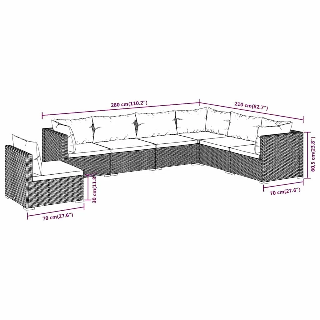 7 Piece Outdoor Lounge Set Modular Sofa Rattan Water-resistant Grey