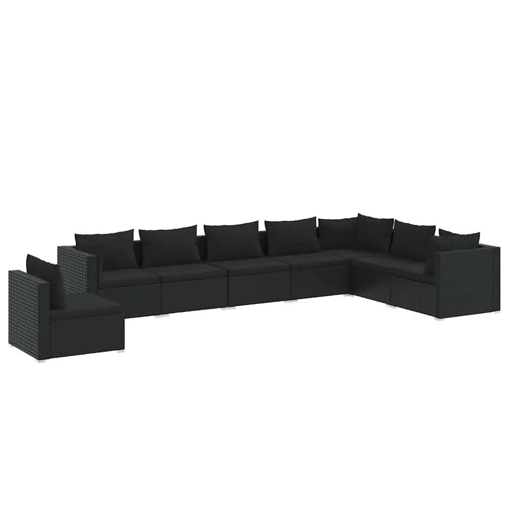 Outdoor Lounge Set Modular Black Rattan 8 Piece Patio Furniture with Cushions