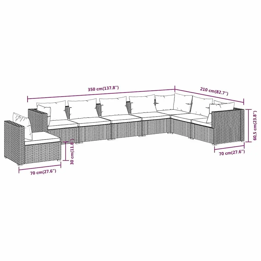 Outdoor Lounge Set Modular Black Rattan 8 Piece Patio Furniture with Cushions