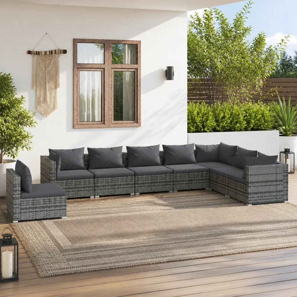Garden Lounge Set 8 Piece Modular Outdoor Patio Furniture Water-Resistant PE Rattan Grey
