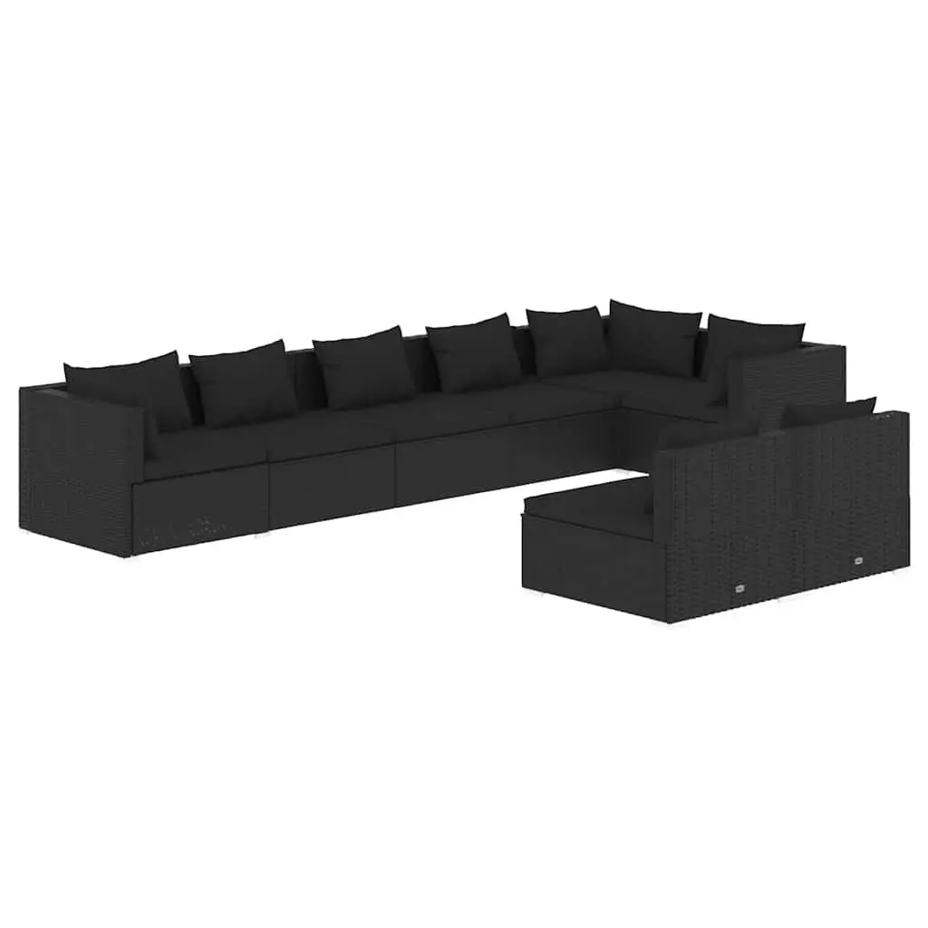 8 Piece Outdoor Garden Lounge Furniture Set with Removable Cushions Black Poly