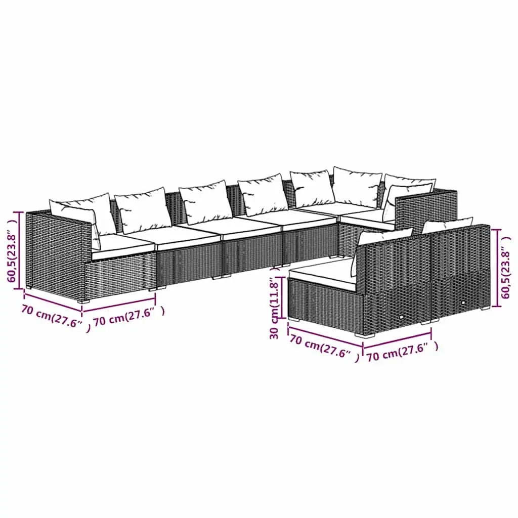 8 Piece Outdoor Garden Lounge Furniture Set with Removable Cushions Black Poly