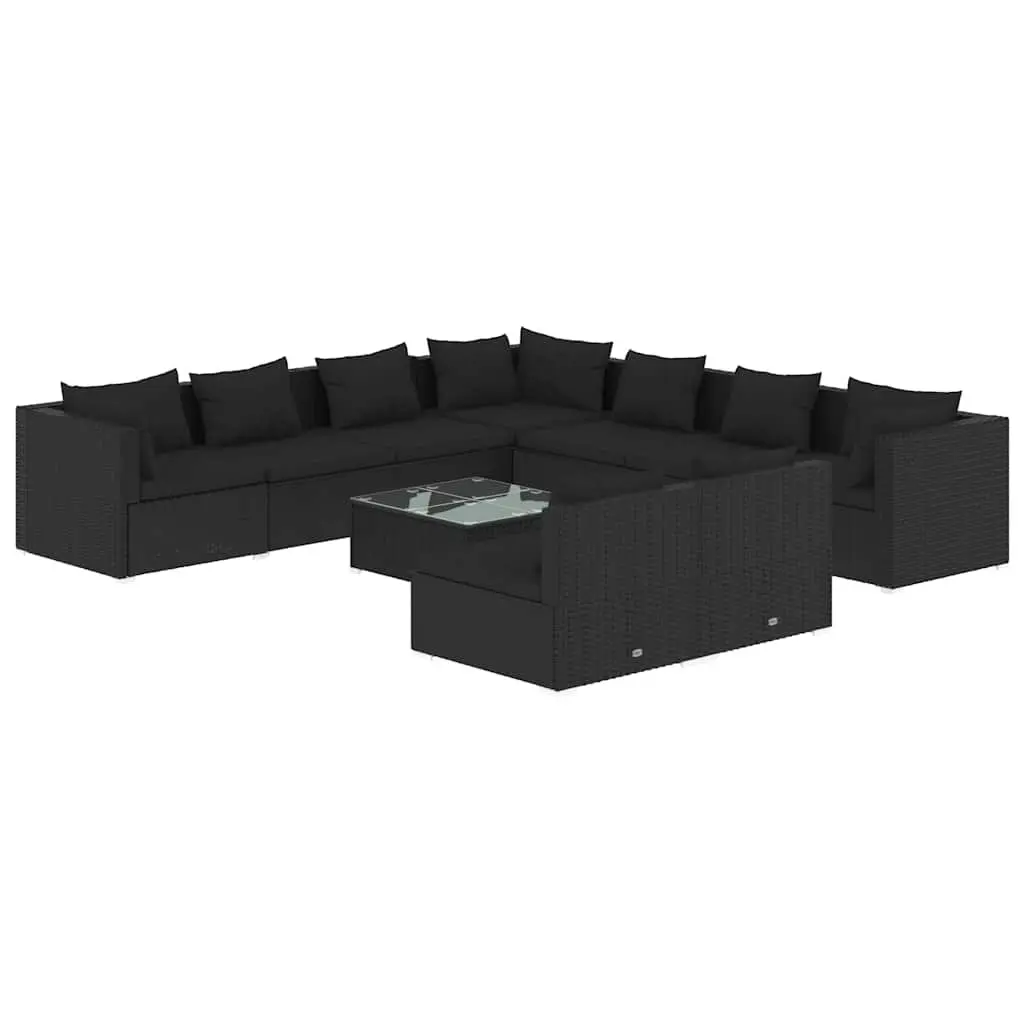 Modular Garden Lounge Set Black 10 Piece Poly Rattan Outdoor with Cushions
