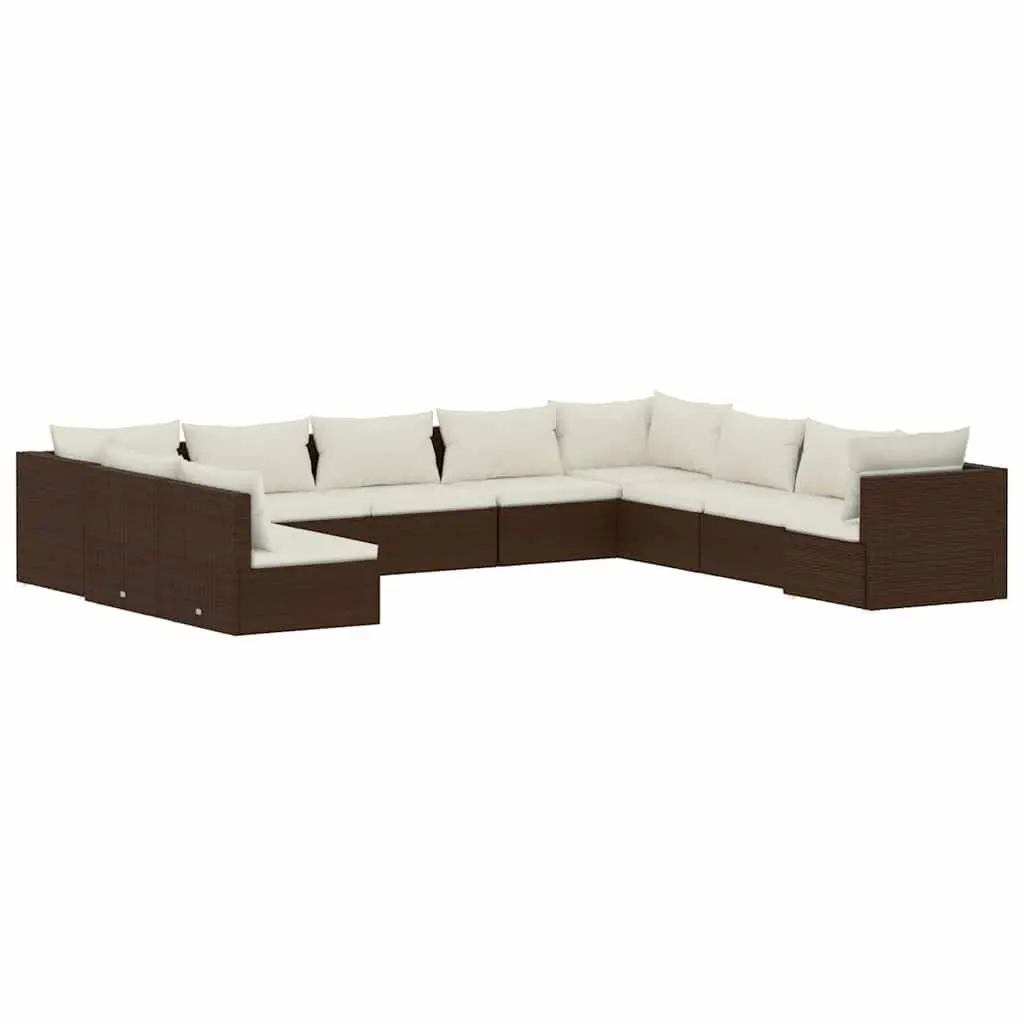 10 Piece Poly Rattan Garden Lounge Set Modular Outdoor Furniture Brown