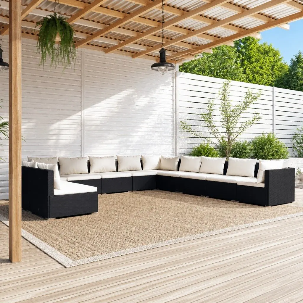 Garden Lounge Set Poly Rattan 11 Piece Black Patio Furniture with Cushions