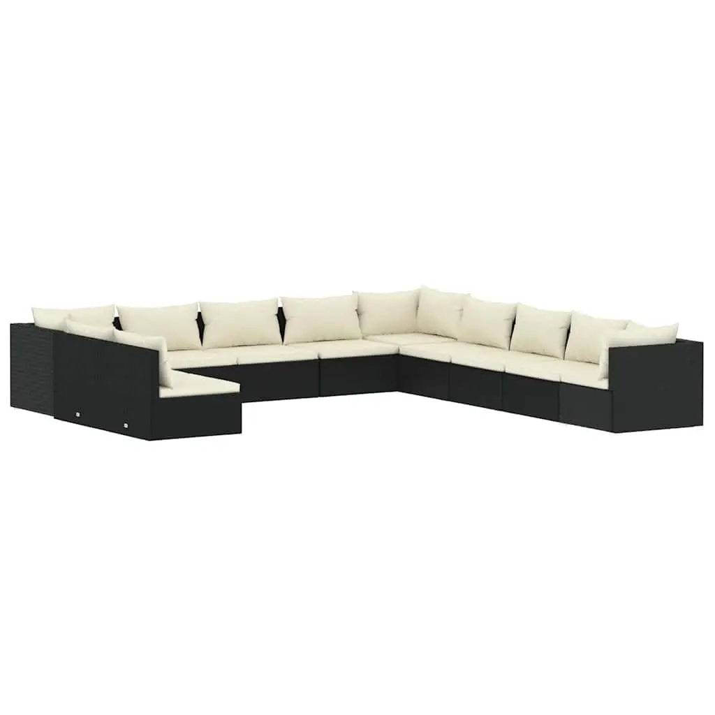 Garden Lounge Set Poly Rattan 11 Piece Black Patio Furniture with Cushions