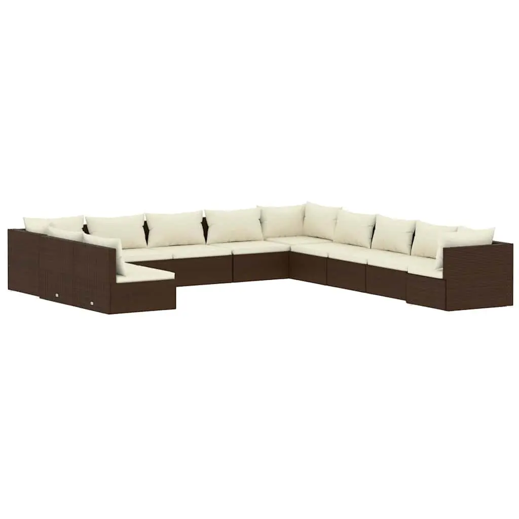 Garden Lounge Set 11 Piece Outdoor Poly Rattan Modular Patio Furniture Brown