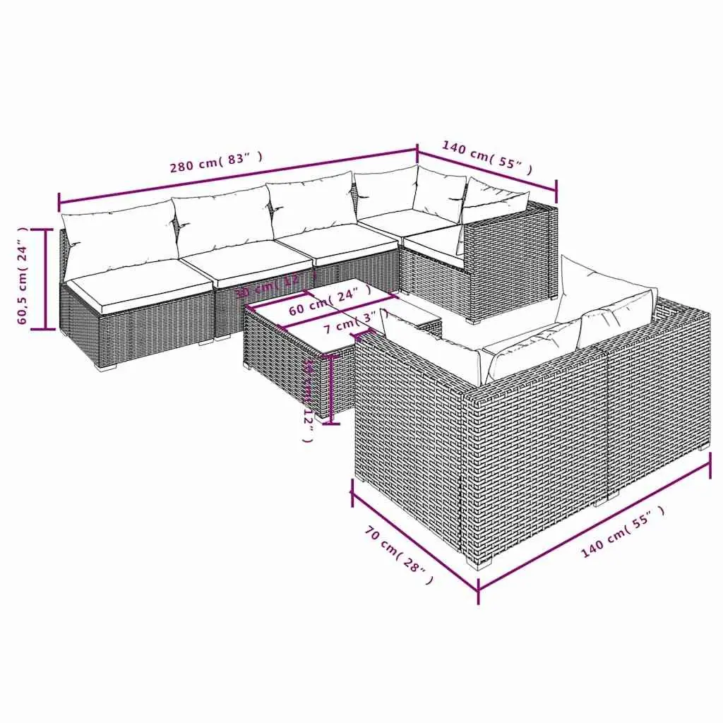 Garden Lounge Set 8 Piece Outdoor Furniture Poly Rattan Black Modular Sectional