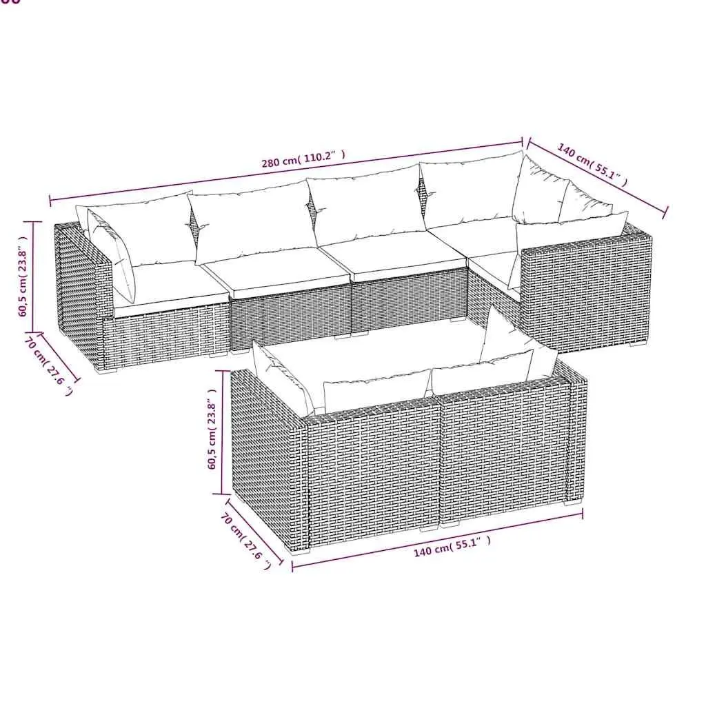 7 Piece Garden Lounge Set Outdoor Furniture Poly Rattan Patio Sofa with Cushions