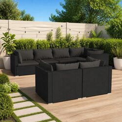 7 Piece Garden Lounge Set Outdoor Furniture Patio Sofa Black Poly Rattan with