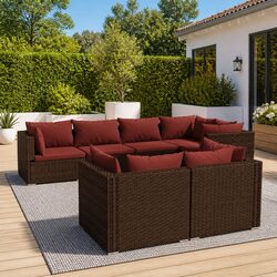 Practical 7 Piece Brown Rattan Lounge Set for Outdoor Use