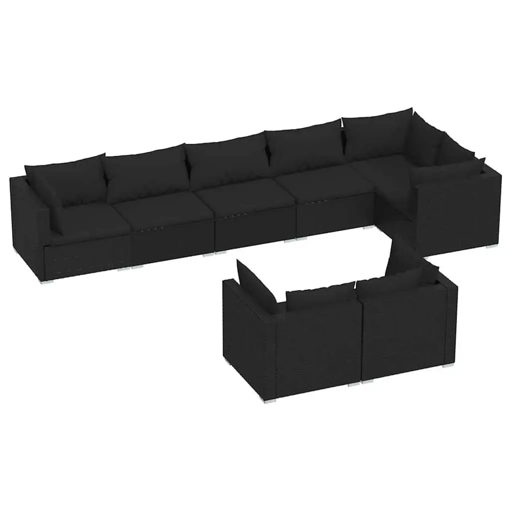 Outdoor Furniture Set Modular Black Poly Rattan Sofa 8 Piece with Cushions