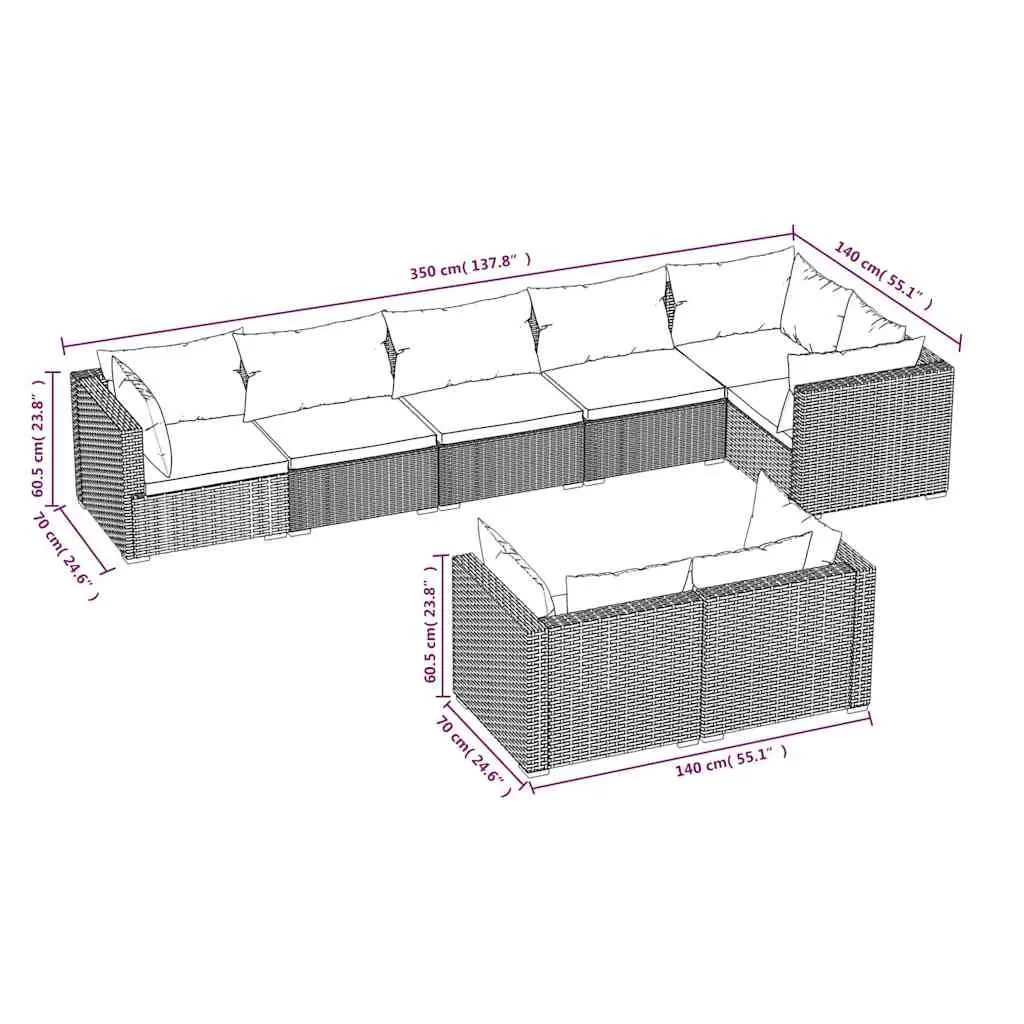 Outdoor Furniture Set Modular Black Poly Rattan Sofa 8 Piece with Cushions