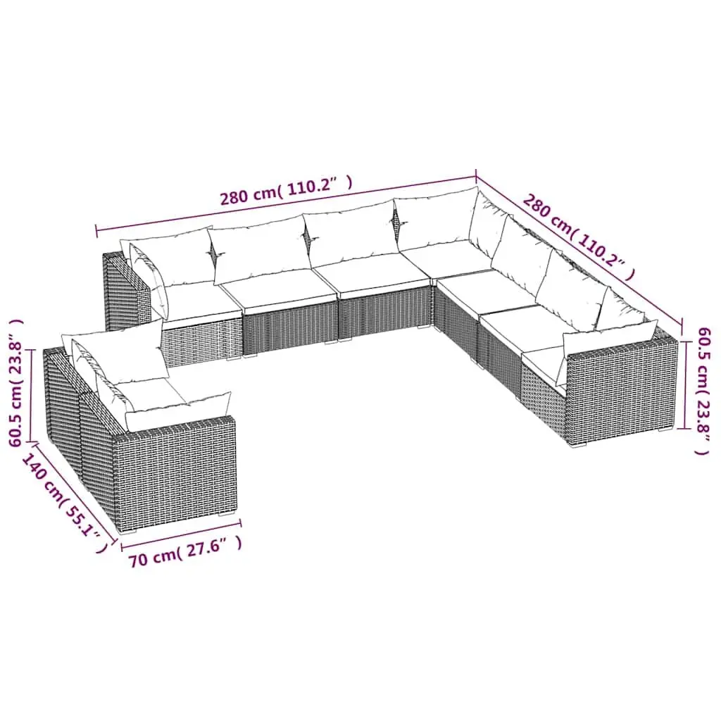 9 Piece Modular Sofa for Outdoor Use