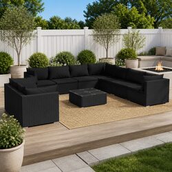 Practical 10 Piece Modular Lounge Set for Outdoor Use