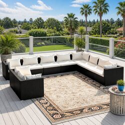 Practical 10-Piece Black Outdoor Lounge Furniture Set