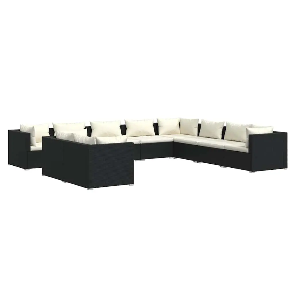 Outdoor Lounge Set 10 Piece Modular Black Poly Rattan Furniture