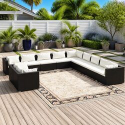 11 Piece Outdoor Garden Lounge Set Modular Poly Rattan Patio Sofa with Cushions