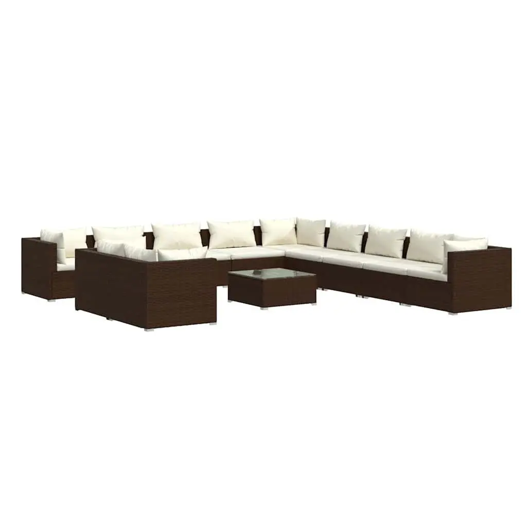 12 Piece Garden Lounge Set Poly Rattan Steel Frame Cushions Brown Outdoor Furniture