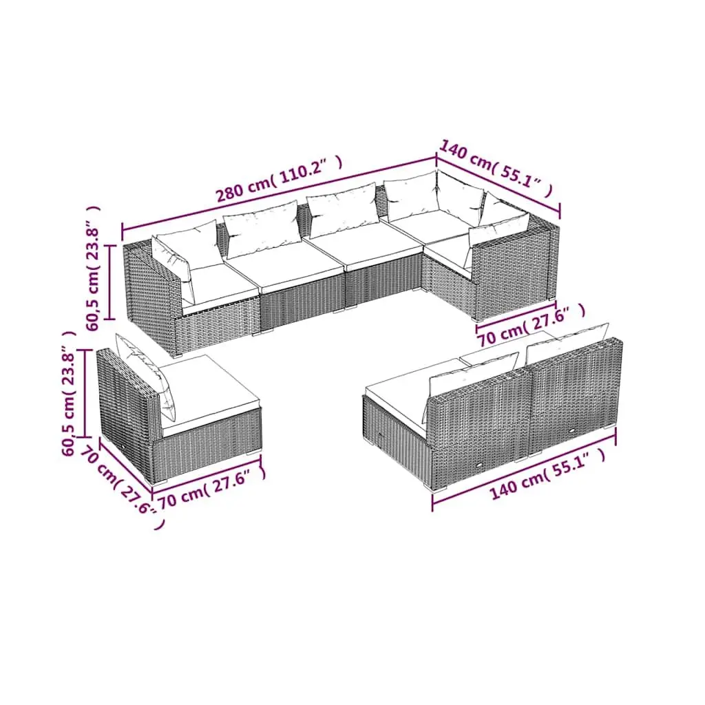 Garden Lounge Set Poly Rattan 8 Piece Outdoor Furniture Black with Cushions