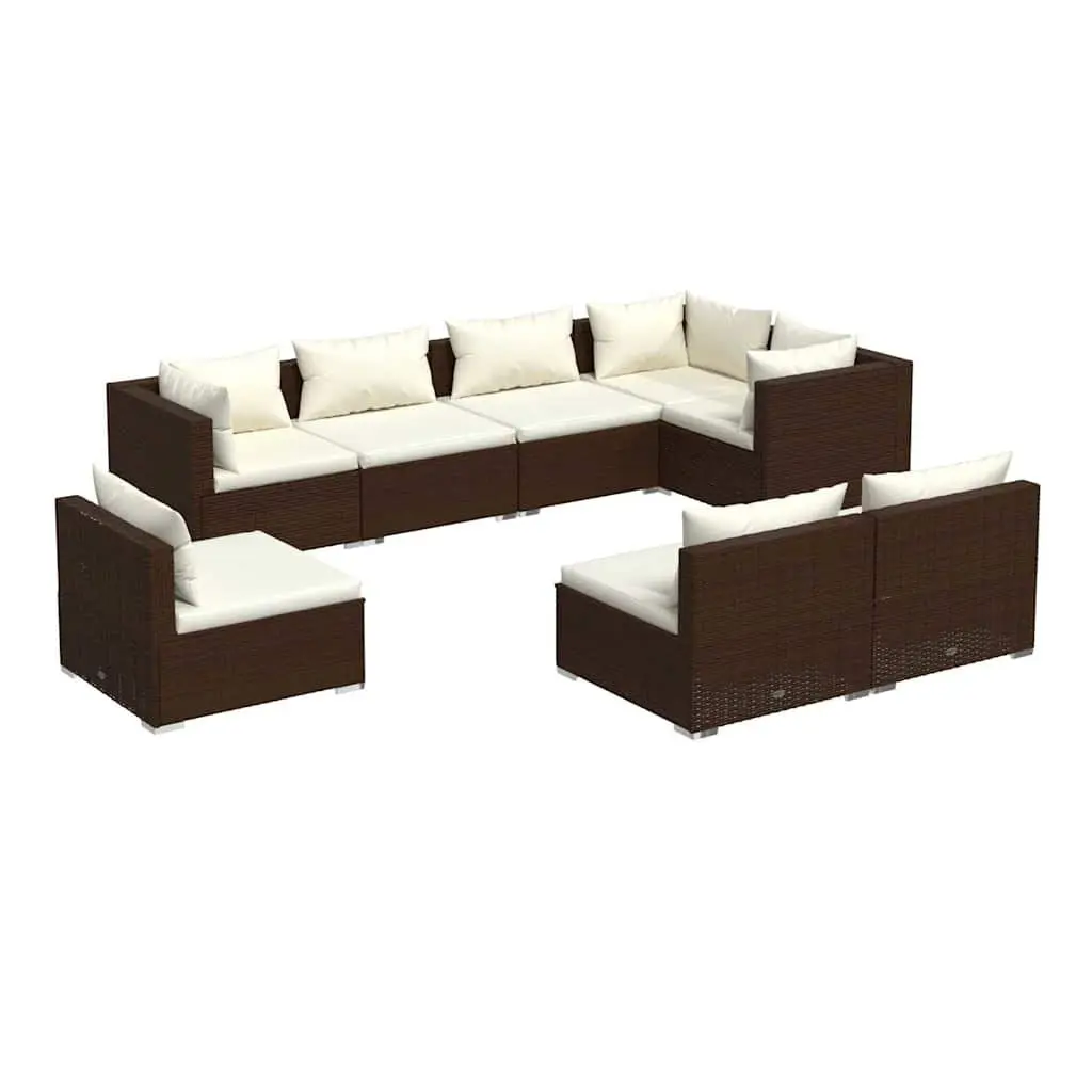 Garden Lounge Set Poly Rattan 8 Piece Outdoor Furniture with Cushions Brown