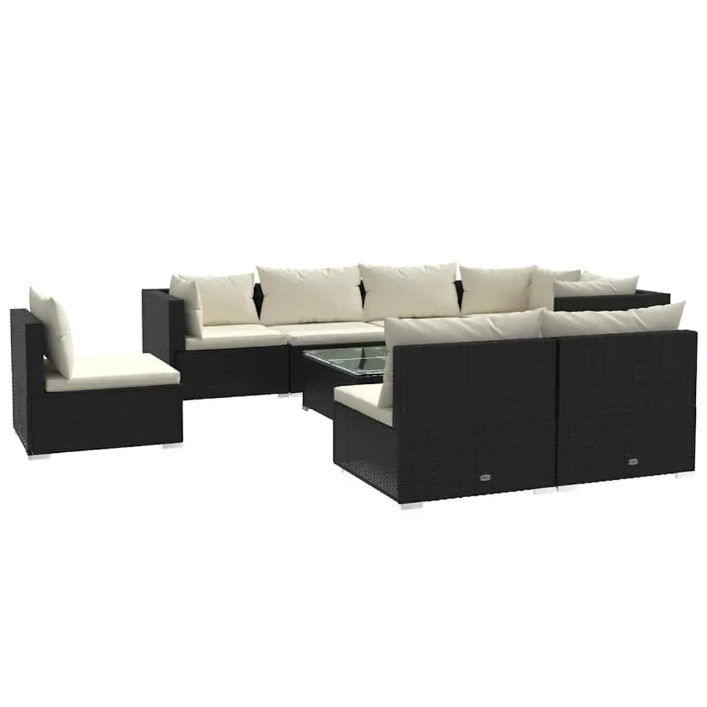 Garden Lounge Set 9 Piece Outdoor Patio Furniture Poly Rattan Black Cushions