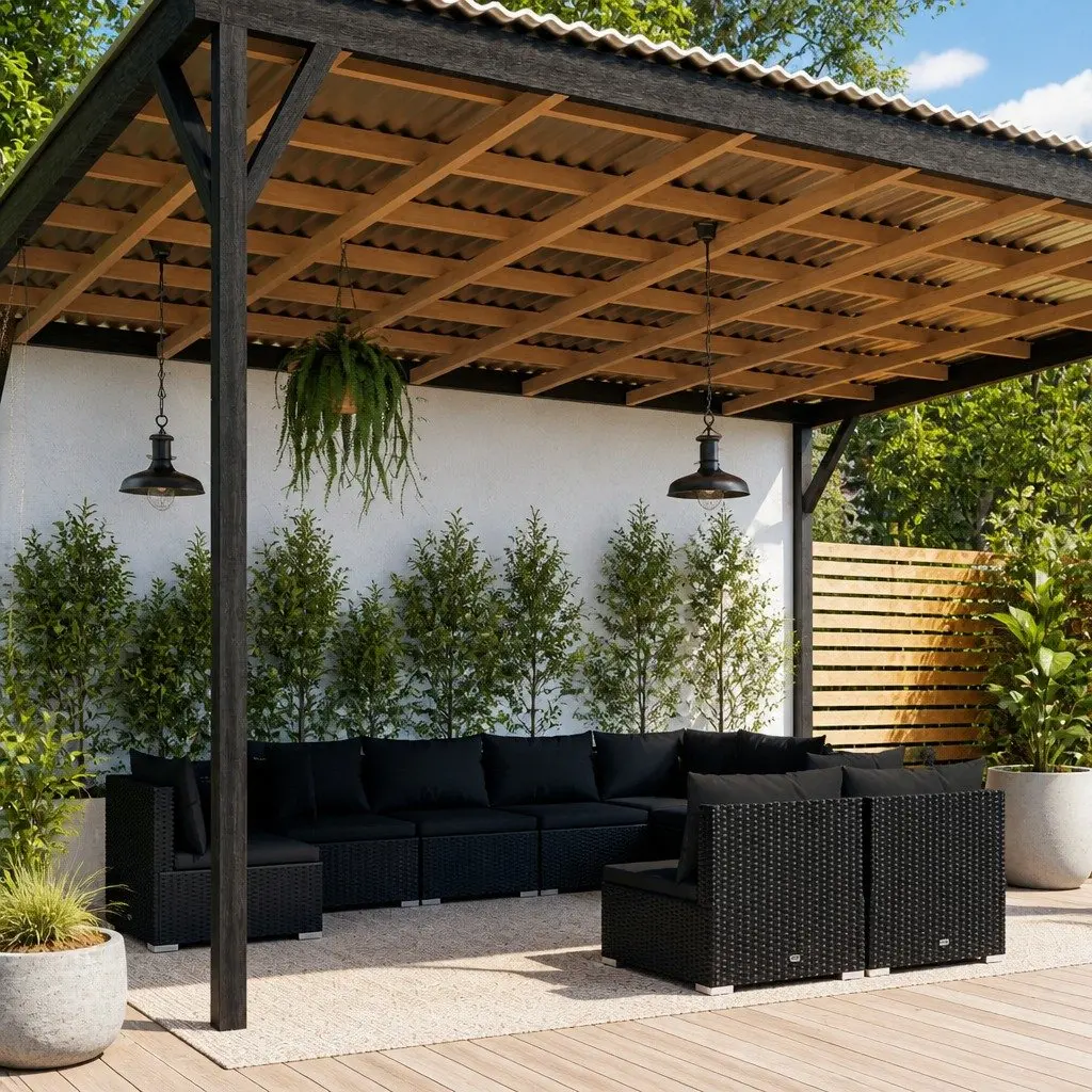 Garden Lounge Set Poly Rattan 9 Piece Outdoor Furniture Black Modular