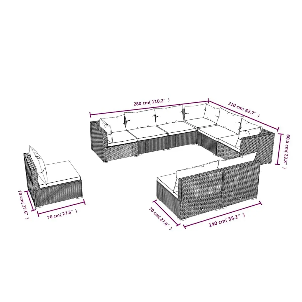 Garden Lounge Set Poly Rattan 9 Piece Outdoor Furniture Black Modular