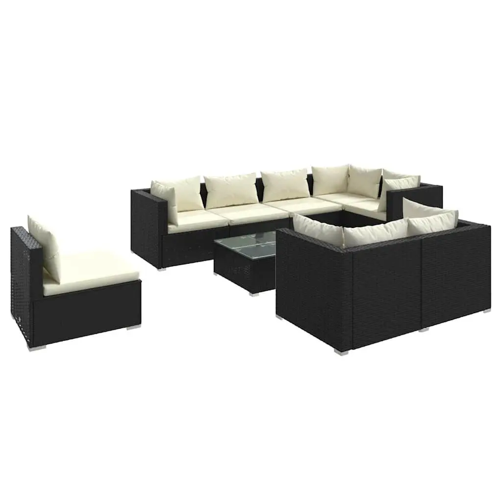 9 Piece Garden Lounge Set Poly Rattan Modular Sofa Black Outdoor Patio Furniture