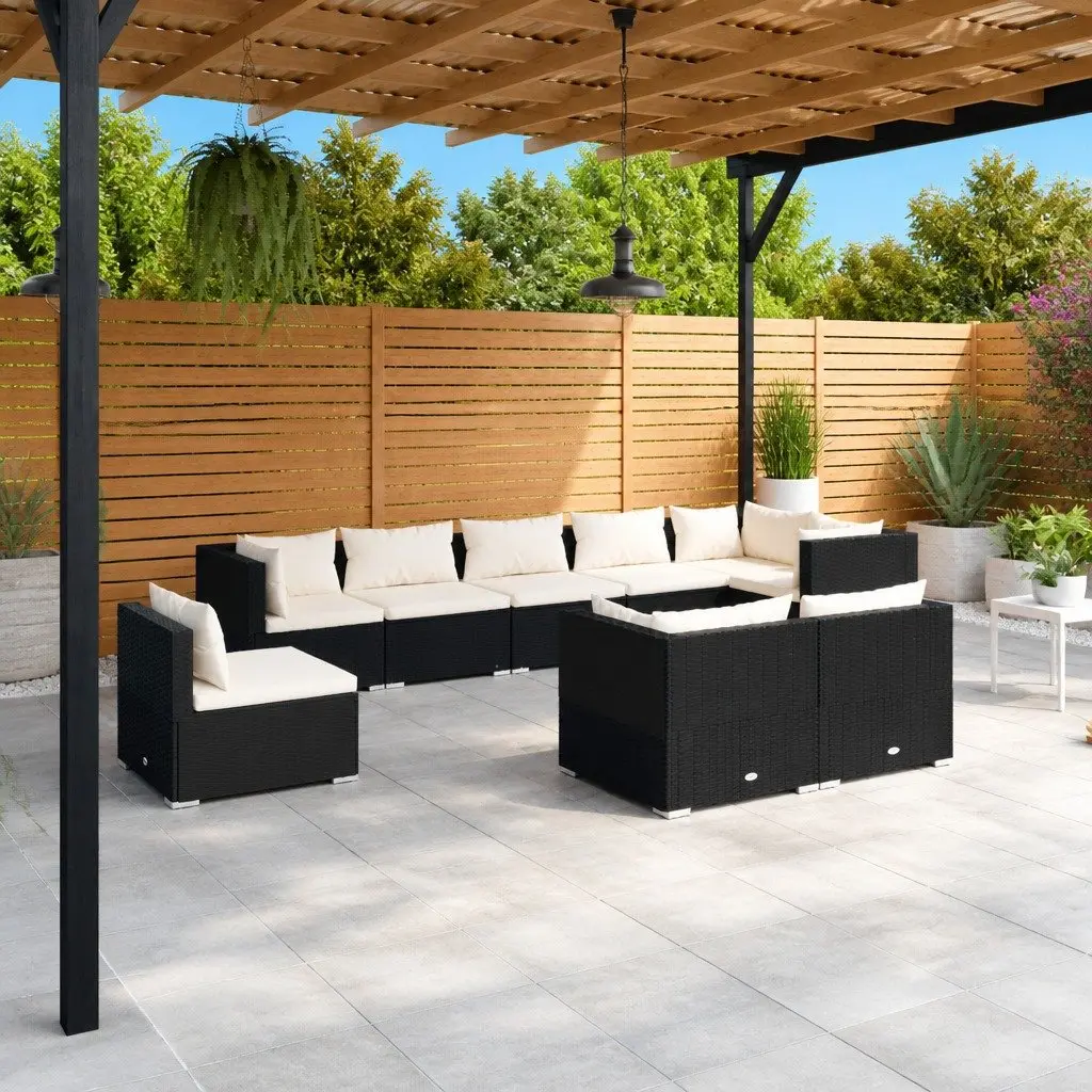 Outdoor Lounge Set 9 Piece Garden Furniture Poly Rattan Patio Sofa Black