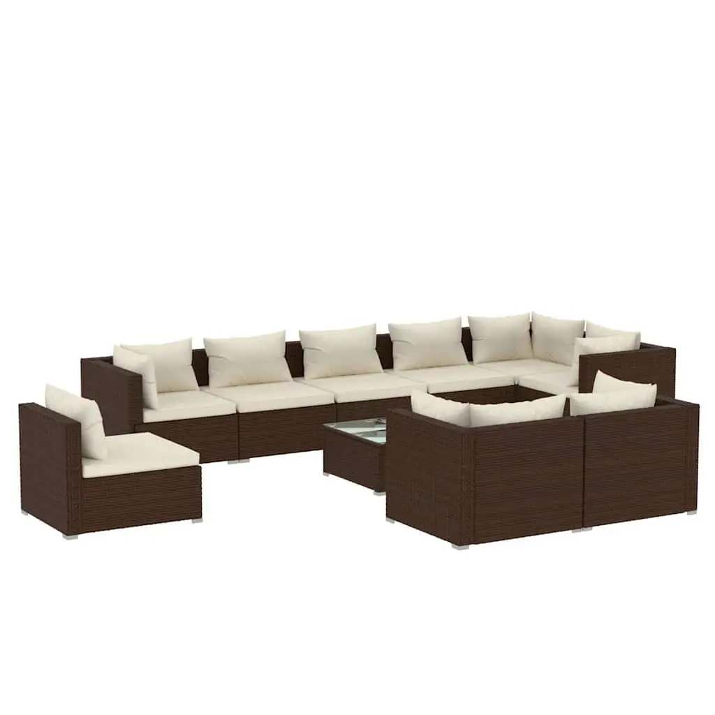 Garden Lounge Set Poly Rattan Outdoor Furniture 10 Piece Brown