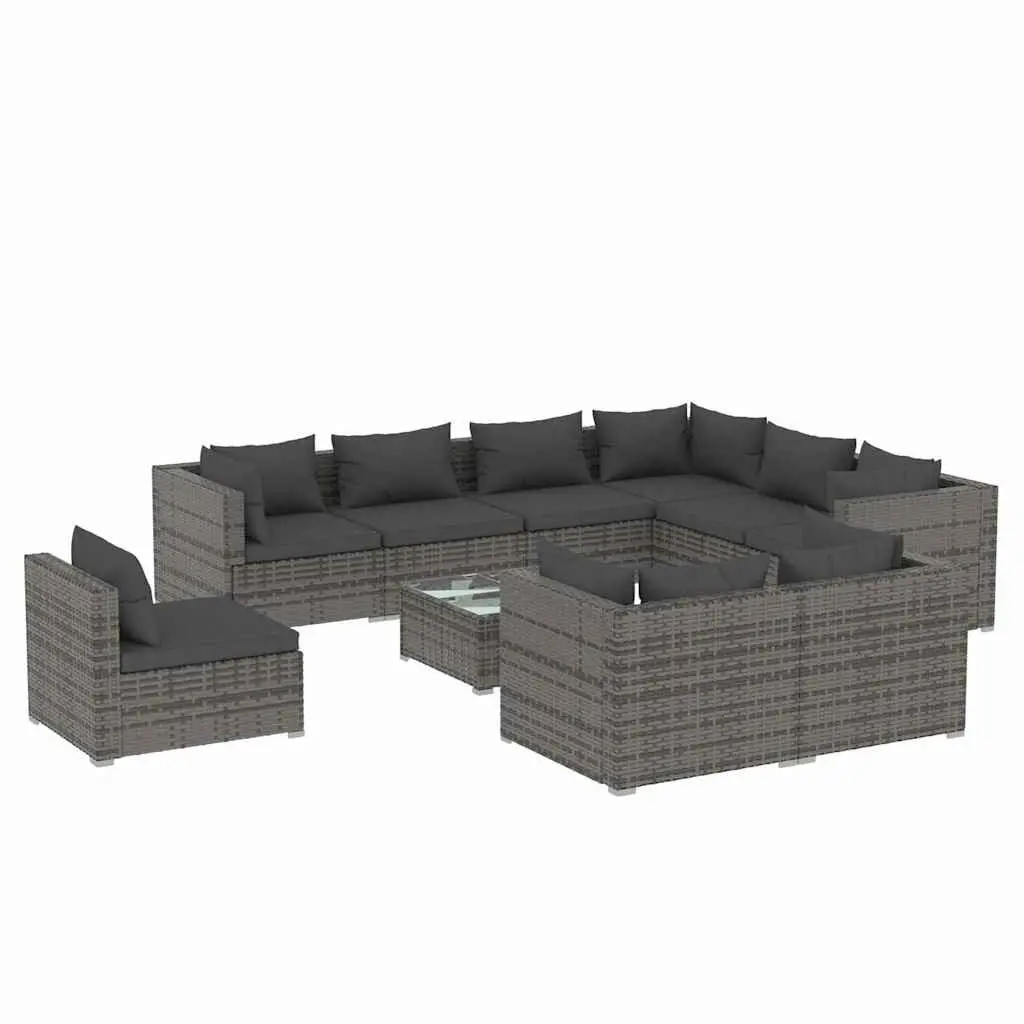 Garden Lounge Set 10 Piece Poly Rattan Outdoor Furniture with Cushions Grey