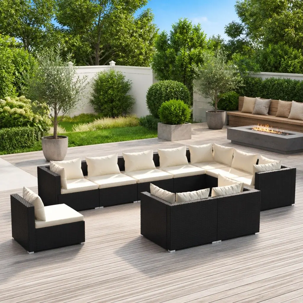Garden Lounge Set Poly Rattan Outdoor Furniture 10 Piece Black